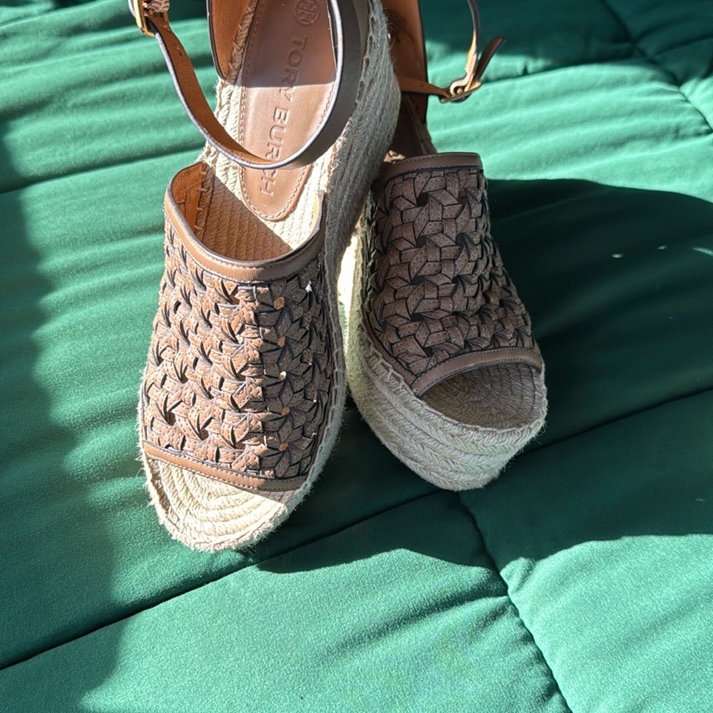 Tory Burch Basketweave Espadrille Wedge Sandals